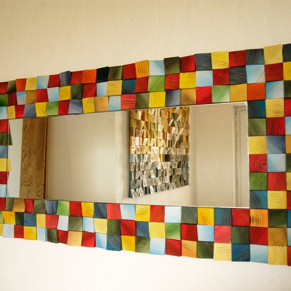 Tutti Frutti, Mirror Wood Wall Art, décor mural en bois, mosaïque en bois, art abstrait en bois, art mural 3d, diffuseur sonore