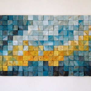 Yellow Sea Dragon, Painting Wood Wall Art, wood wall decor, wooden mosaic, abstract wood art, wall hanging, 3d wall art, sound diffuser
