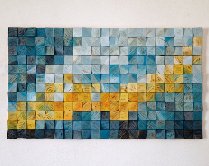 Yellow Sea Dragon, Painting Wood Wall Art, wood wall decor, wooden mosaic, abstract wood art, wall hanging, 3d wall art, sound diffuser