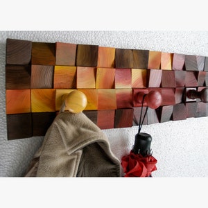 Porte-manteau en bois de magma, art mural en bois, décoration murale en bois, mosaïque en bois, art abstrait du bois, cintre, art mural 3d, porte-crochets
