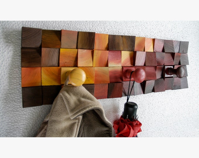 Magma Wood Coat Rack, Wood Wall Art, wood wall decor, wooden mosaic, abstract wood art, coat hanger, 3d wall art, hooks holder