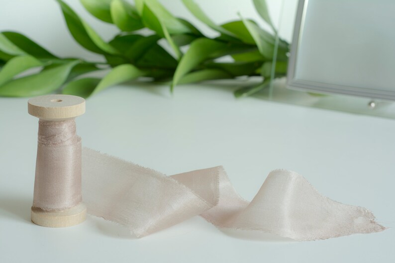 Hand dyed silk ribbon wedding bouquet ribbon on spool| rustic wedding decor wedding stationary Mauve neutral silk ribbon