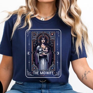 T-shirt de carte de tarot sage-femme, T-shirt doula de sorcière, cadeau pour infirmière en travail et accouchement, T-shirt pour accoucheuse, nouveau cadeau de sage-femme fantasmagorique