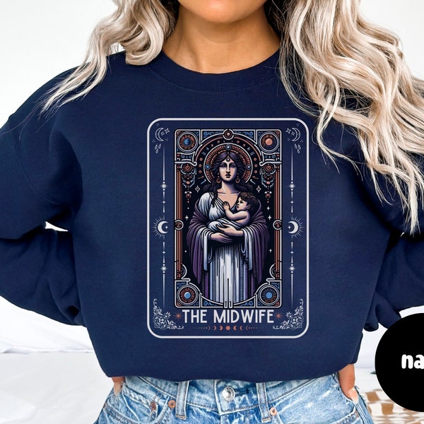 Midwife Tarot Card Sweatshirt, Witchy Doula Crewneck, Labor and Delivery Nurse Gift, Birth Worker Sweater, Cute Spooky New Midwife Present