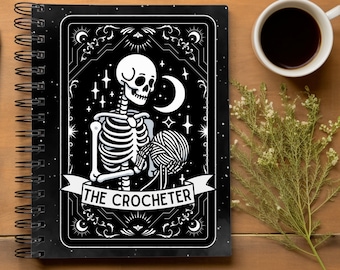 Crocheter Tarot Card Gift, Cute Crochet Notes Spiral Notebook, Skeleton Pattern Tracker, Crocheting Project Journal, Witchy Yarn Lover