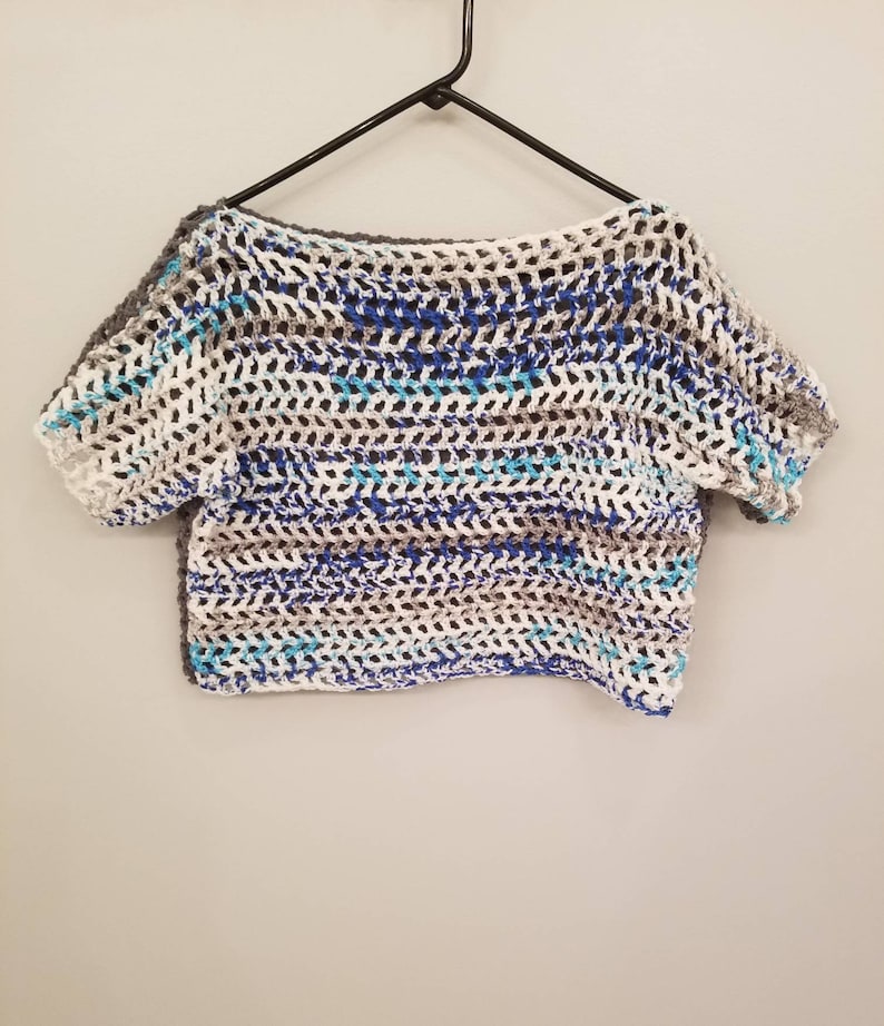 Crochet crop top two toned crop top crochet swim suit cover beach coverup mesh crop top color block crochet shirt blue crop top