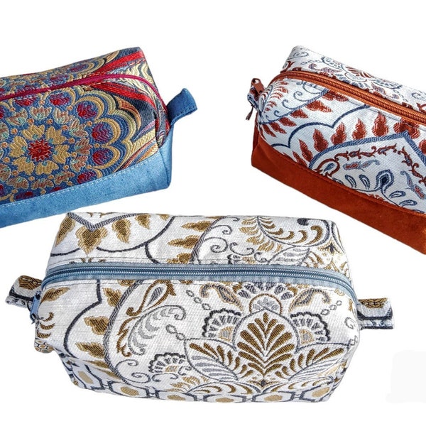 Luxury unique decorative upholstery fabric wash/toiletries/makeup/storage bags.