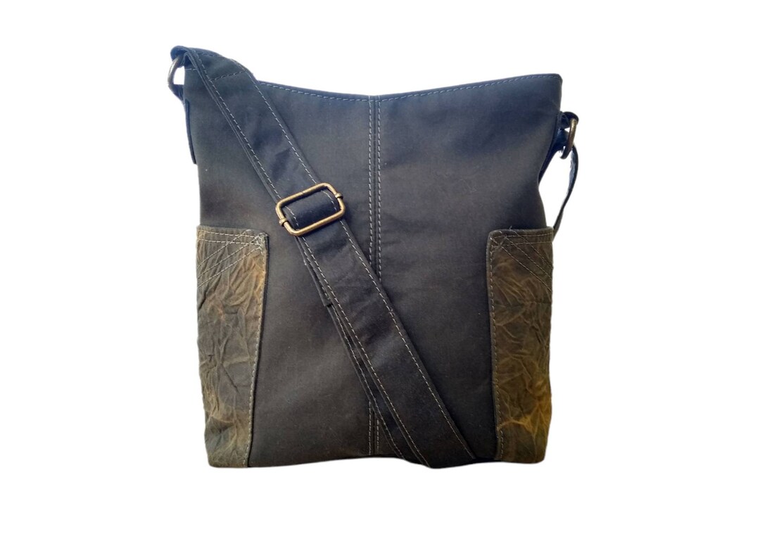 Waxed Cotton Cross Body/shoulder Bag. Long Adjustable Strap, Zip