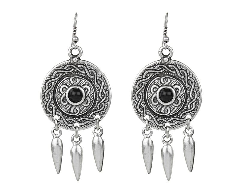 Silver Hoop Earrings-Round Earrings-Silver Dangle Earrings-Silver Boho Earrings-Antique Silver Earrings-Unique Earrings-Silver Long Earrings