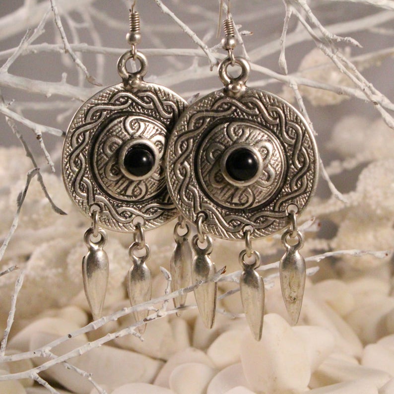 Silver Hoop Earrings-Round Earrings-Silver Dangle Earrings-Silver Boho Earrings-Antique Silver Earrings-Unique Earrings-Silver Long Earrings