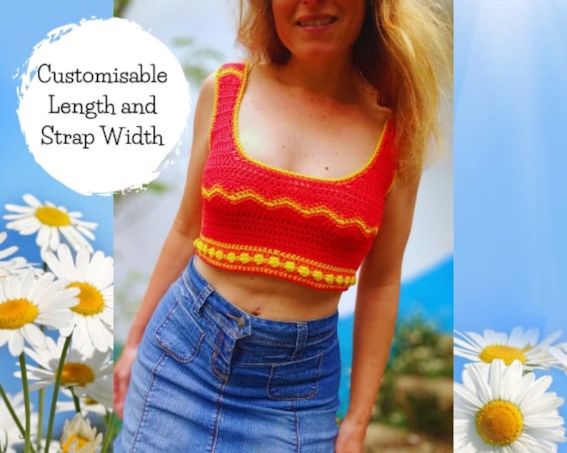 Crochet Pattern, PDF Digital Download, Pico Crop Top, Intermediate Crochet Pattern, Summer Crop Top, Customisable Crochet Design image 6