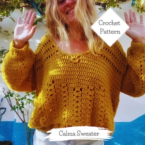Crochet Sweater Pattern, PDF Digital Download File, Calma Sweater, Baggy Jumper, Textured Stitches