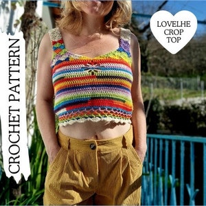Crochet Pattern, Summer Crop Top Tee, Instant PDF Digital Download, Intermediate Pattern,  Customisable Pattern, Crochet DIY, Lovelhe Top