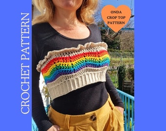 Crochet Pattern, PDF Digital Download File, Written + Photo Tutorial, Crochet Crop Top, Pattern for All Sizes, Onda Crop Top, Crochet Waves