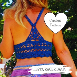 Crochet Pattern | Instant PDF Digital Download |  Crochet Crop Top | Festa Racer Back Tee |  Festival Top  | Summer Crochet Top