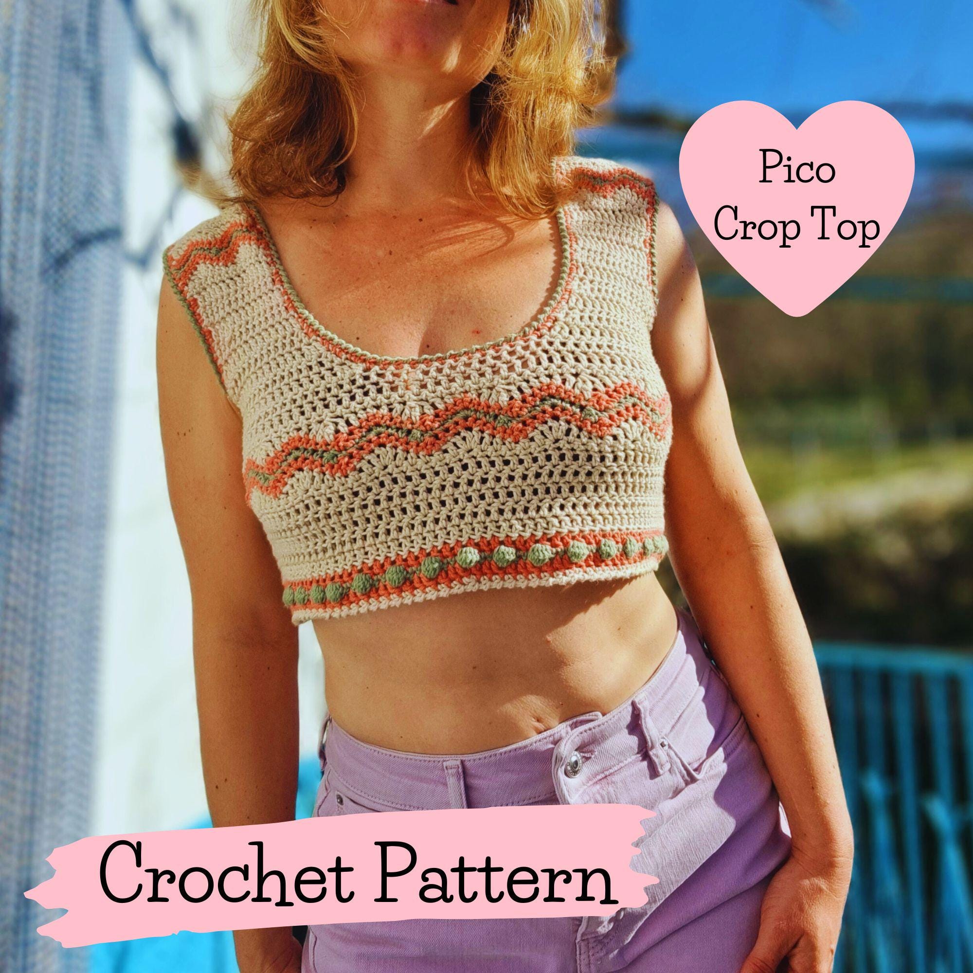 Pico Crochet Crop Top Pattern, Zigzag Bobble Design (PDF Digital ...