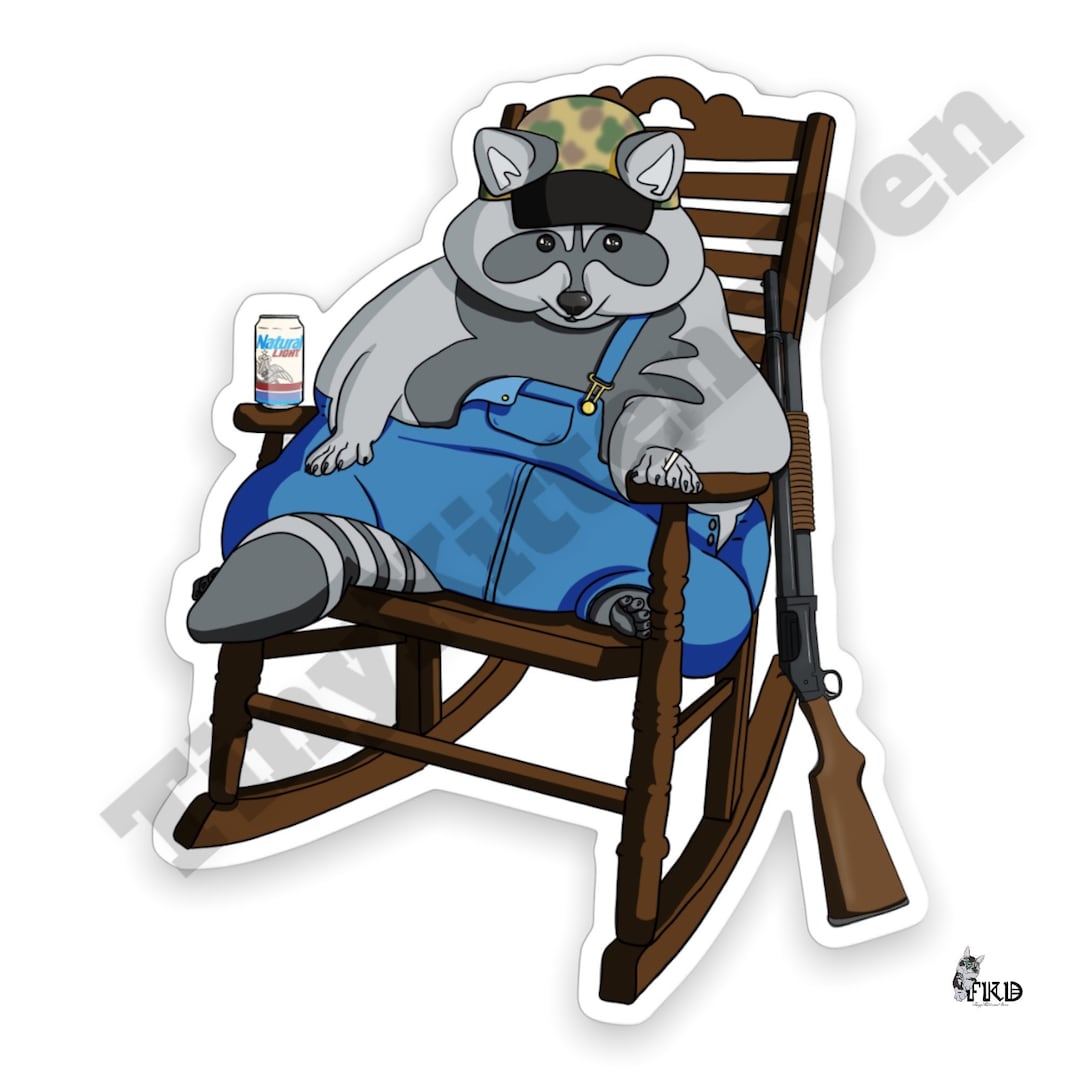 Funny Redneck Raccoon Vinyl Sticker Indoor Outdoor, Weather Resistant ...