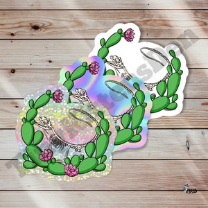 Iguana Skeleton with Cacti Vinyl Sticker Indoor Outdoor Weather Resistant Scratch Resistant, Vulture Culture, Goth, Witchy, Gen X Millennial