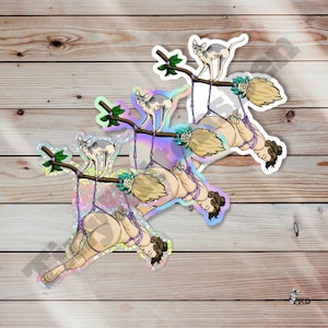 Witchy Shibari Vinyl Sticker Indoor Outdoor, Weather Resistant, Scratch Resistant, Submissive, Fetish, Bondage, Kinky, Suspension, Broom Cat