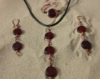 set of copper and Czech glass