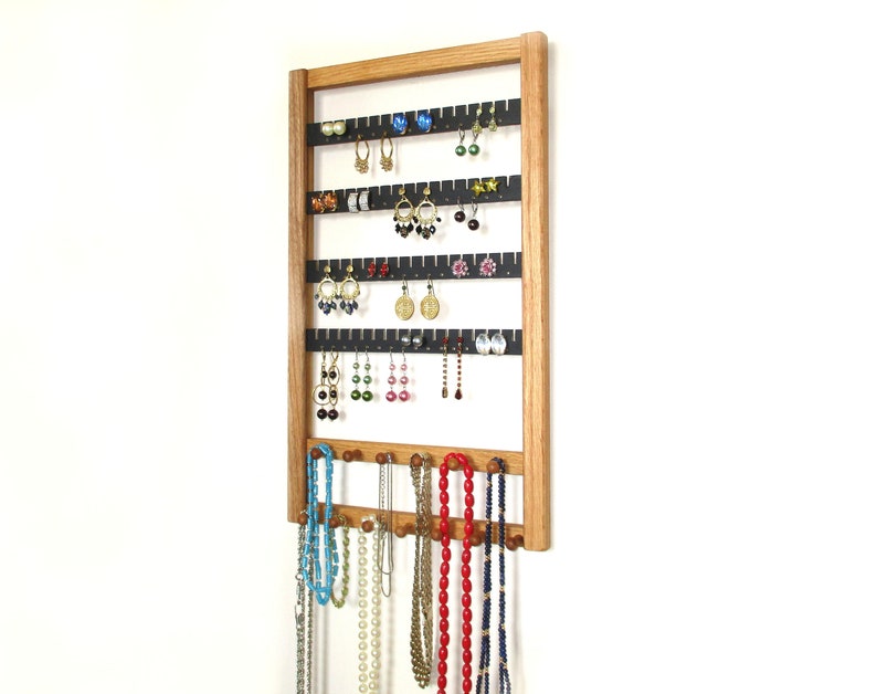 earring rack holds 60 pair double bar necklace rack jewelry organizer OAK display Earring holder organizer Jewelry rack