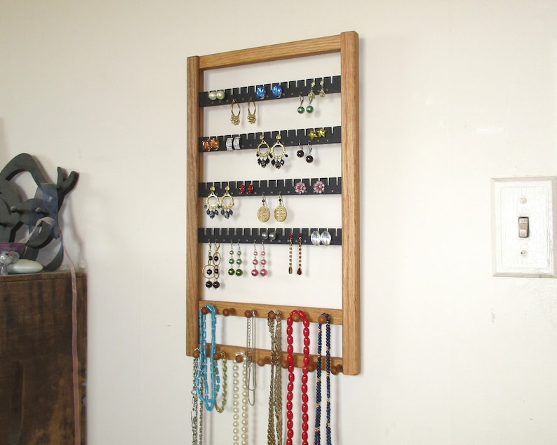 earring rack holds 60 pair double bar necklace rack jewelry organizer OAK display Earring holder organizer Jewelry rack