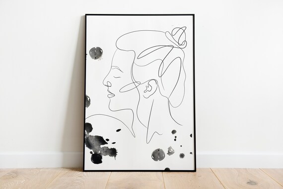 Dame Encre Imprimable Imprimer Un Dessin Au Trait Affiche Des Illustrations Noir Et Blanc Art Minimaliste Original Décor Fin Minimal