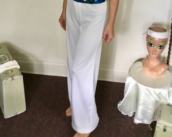 70’s Vintage White Sheer Hi-Waist Wide Leg Bell Bottom Disco Pants "NWT"