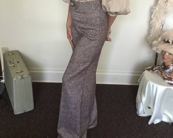 70's Vintage Brown White Tweed Hi Waisted Ultra Bell Bottom Pants