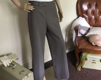 70’s Vintage Brown Retro White Hounds Tooth Hi-Waist Wide Leg Pants