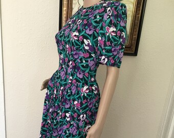 80’s Vintage Multicolored Purple Floral Dress