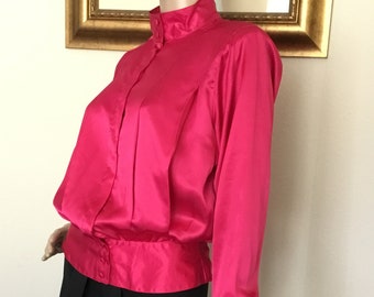 80's Vintage Hot Pink Long Sleeve Blouse