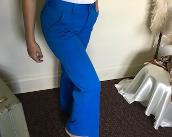 70's Vintage Royal Blue Hippie Wide Leg Bell Bottom Pants "NWT"