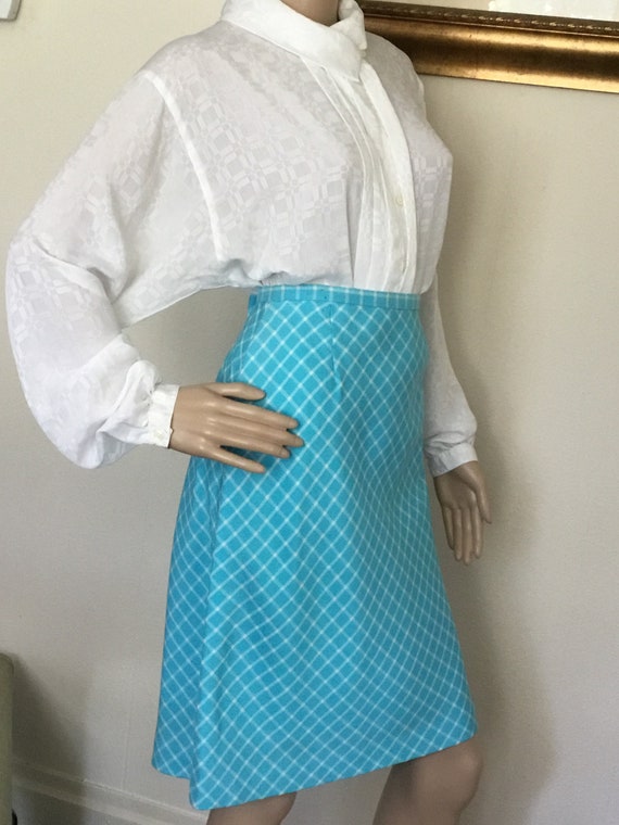 60's Vintage Blue Mod White Check Skirt "NWT" - image 1