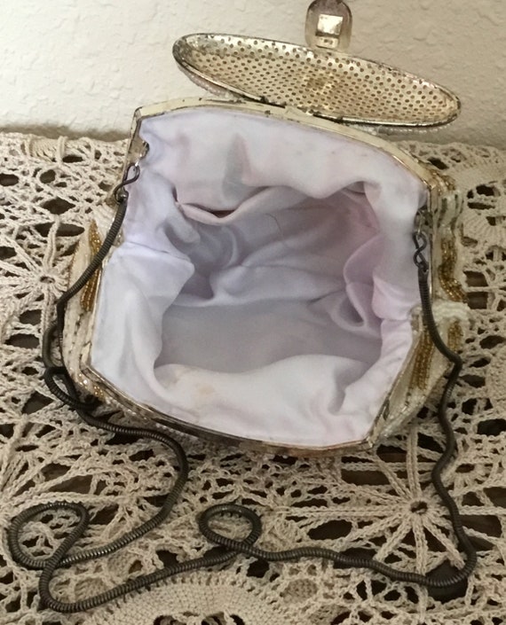 60's Vintage Gold & Silver Glass Bead Evening Bag - image 5