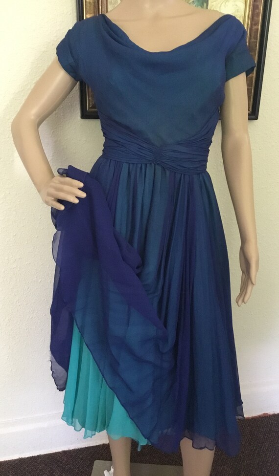 50’s Vintage Blue Chiffon  “ Hannah Troy”  Formal… - image 3