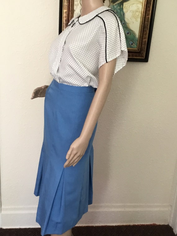 70’s Vintage Blue Hi-Waisted Rockabilly Midi Skirt - image 2