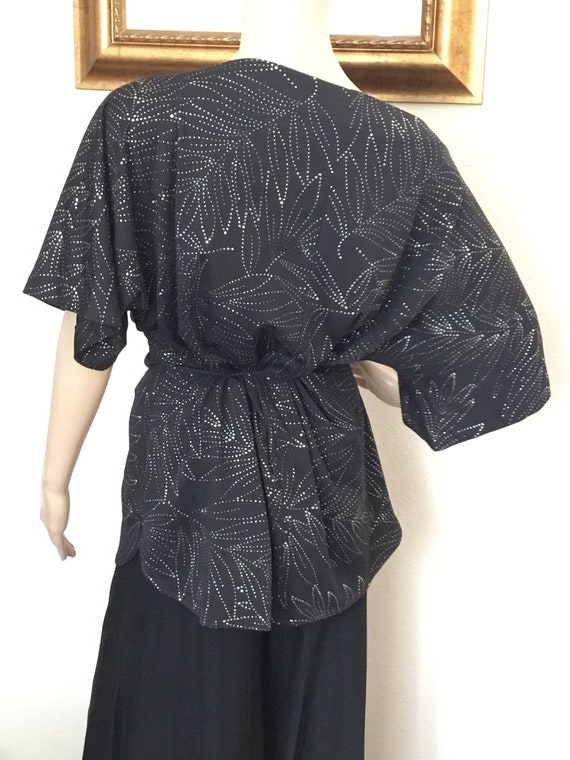 70's Vintage Black Silver Leaf Design Disco Top - image 8