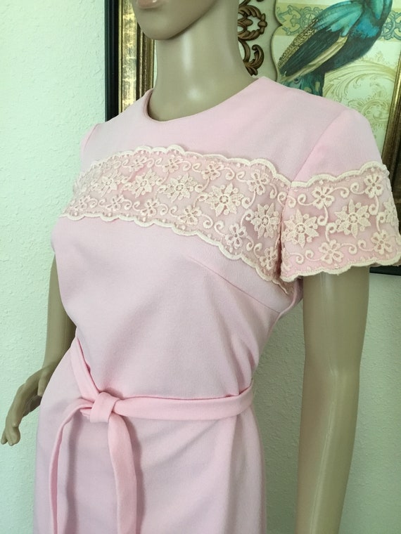 60’s Vintage Pink With Lace Shirt Dress - image 2