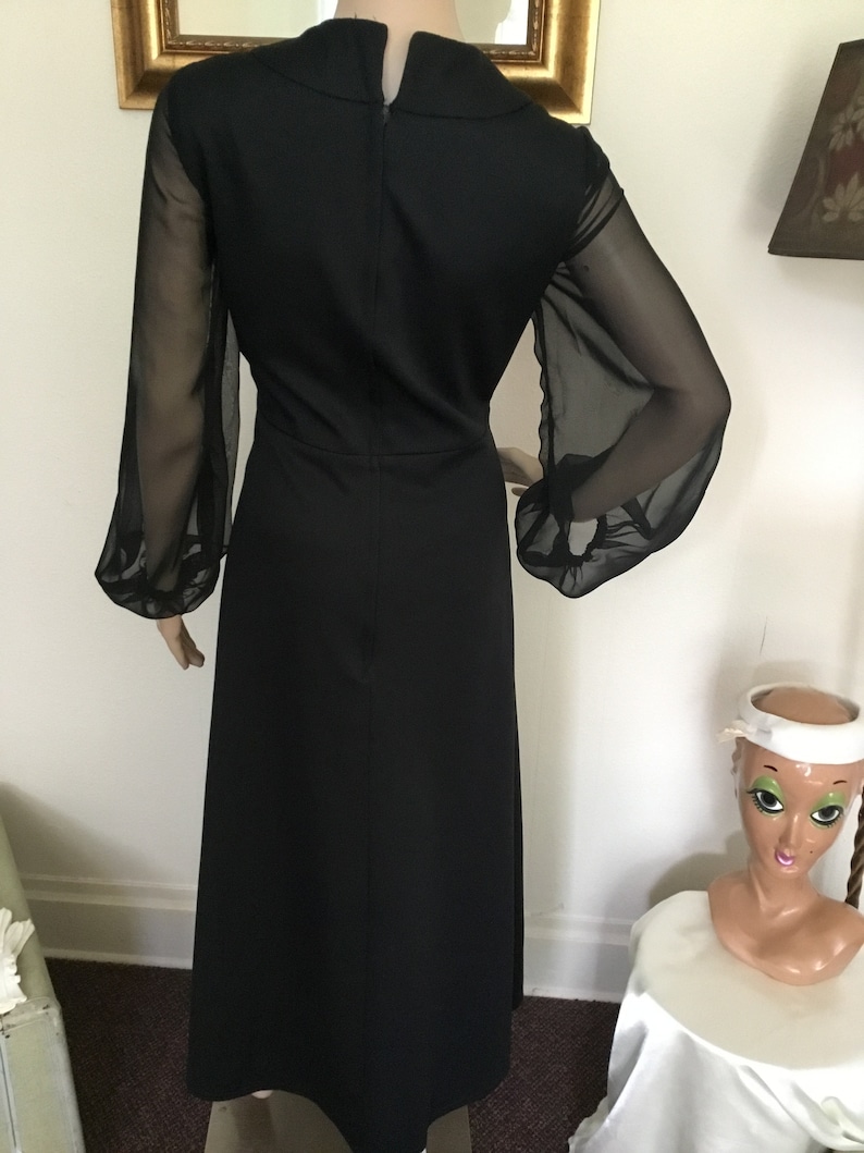 70\u2019s Vintage Black Sheer Sleeve Maxi Dress with Crystals