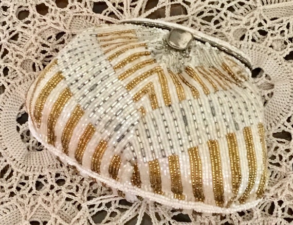60's Vintage Gold & Silver Glass Bead Evening Bag - image 3