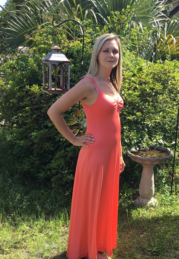 70's Vintage Coral Boho Maxi Sundress and Hippie … - image 6