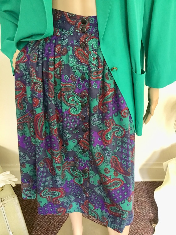 80’s Vintage Purple Green Paisley Western Midi Ski