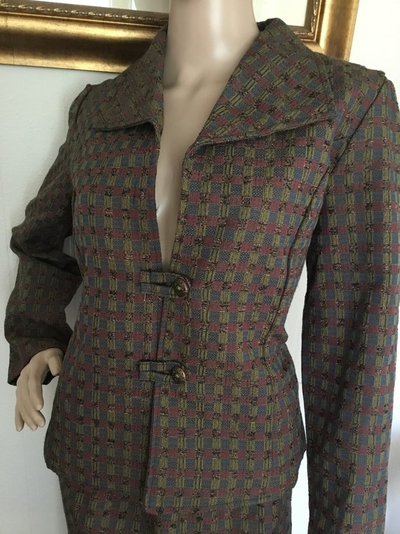 60’s Vintage Green Maroon Gingham Jacket Rockabil… - image 1