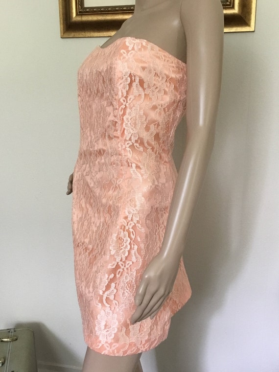 80’s Vintage Peach Taffeta Lace Overlay Mini Dress