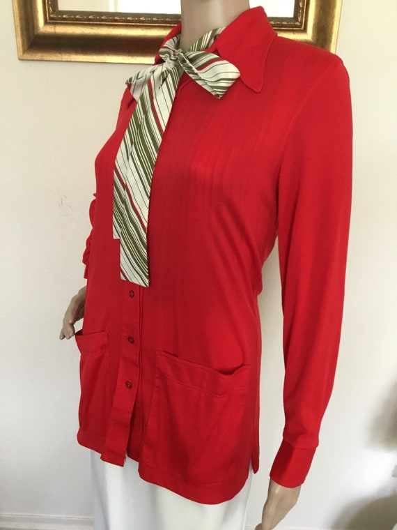 70’s Vintage Red Retro Long Sleeve Large Pocket B… - image 2