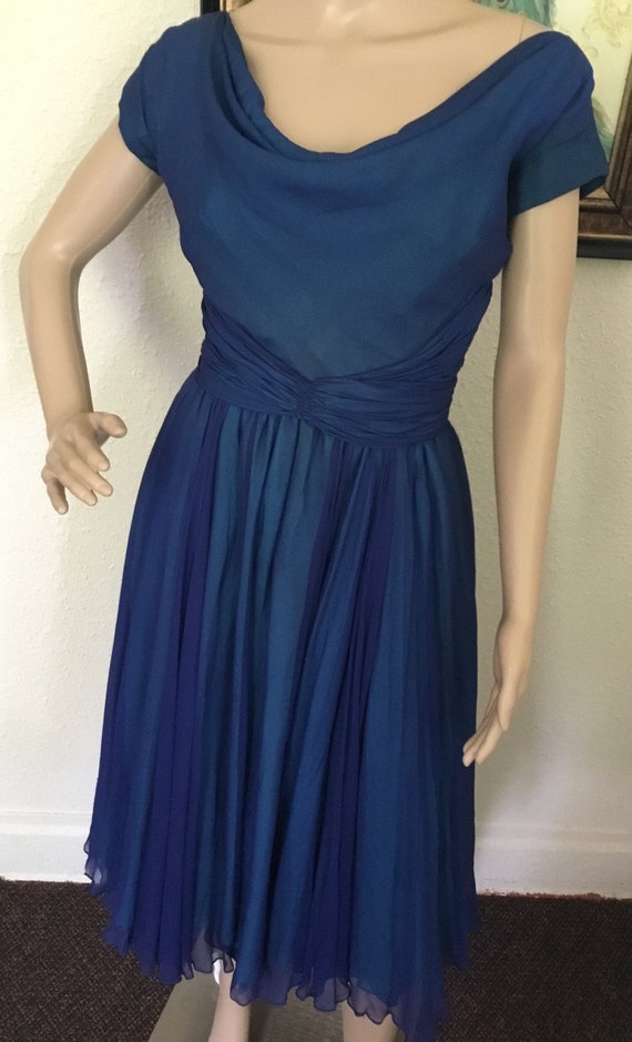 50’s Vintage Blue Chiffon  “ Hannah Troy”  Formal… - image 2