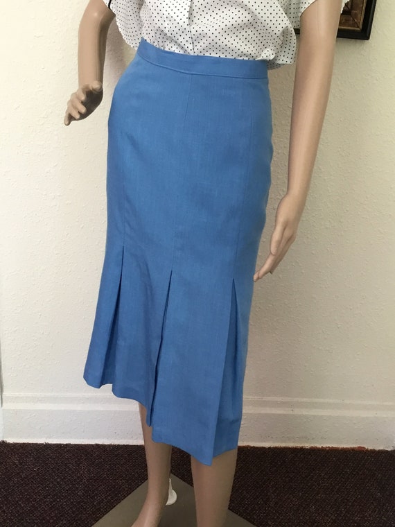 70’s Vintage Blue Hi-Waisted Rockabilly Midi Skirt - image 1