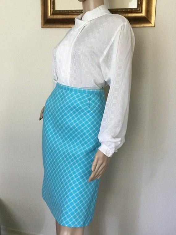 60's Vintage Blue Mod White Check Skirt "NWT" - image 2