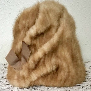 50's Vintage Tan Fur Slouch Cloche Hat image 5